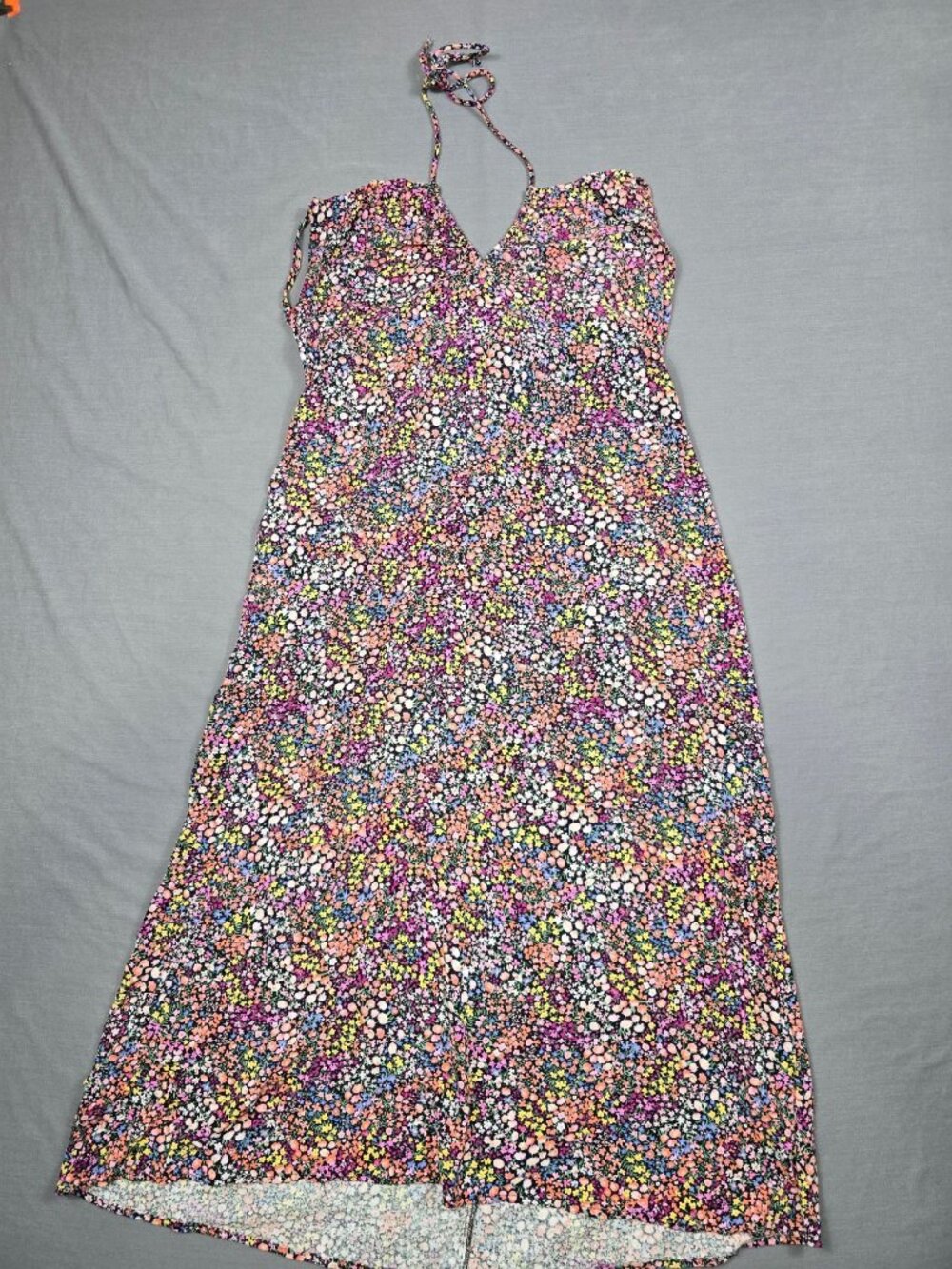 H&M Multicolor Floral Print Halter Neck Backless Midi Dress Large Cottage Core